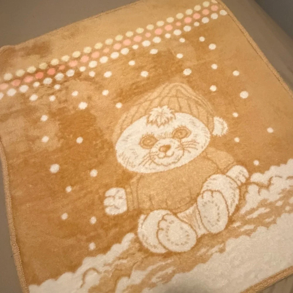 VTG San Marcos Baby Blanket Reversible Teddy Bear Snow Acrylic 50